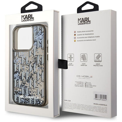 Custodia per Apple iPhone 15 Pro Max, Karl Lagerfeld, Liquid Glitter Monogram, Nera