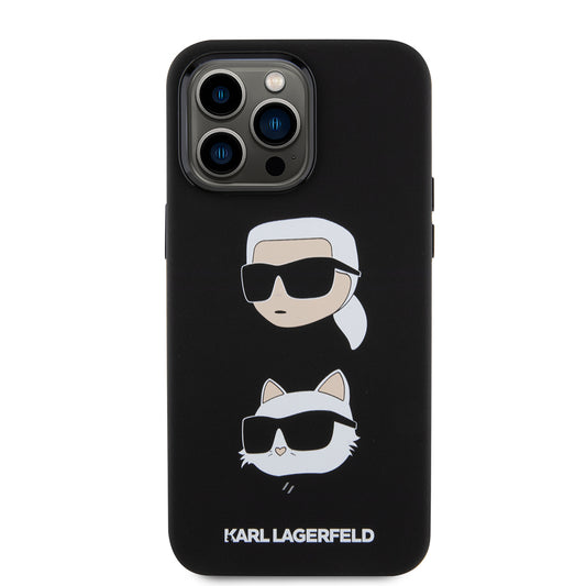 Custodia per Apple iPhone 15 Pro Max, Karl Lagerfeld, Silicone Karl & Choupette Heads, Nera