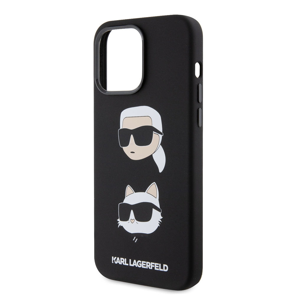 Custodia per Apple iPhone 15 Pro Max, Karl Lagerfeld, Silicone Karl & Choupette Heads, Nera