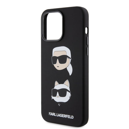 Custodia per Apple iPhone 15 Pro Max, Karl Lagerfeld, Silicone Karl & Choupette Heads, Nera