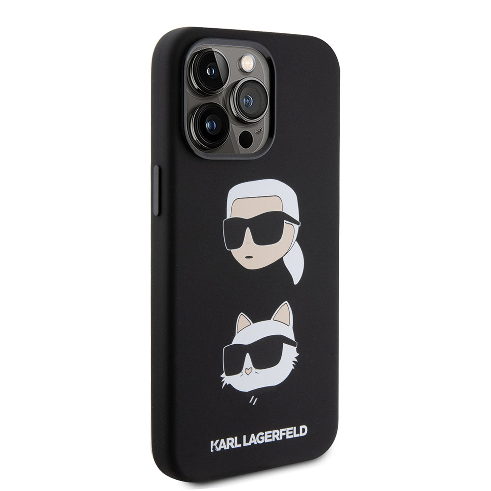 Custodia per Apple iPhone 15 Pro Max, Karl Lagerfeld, Silicone Karl & Choupette Heads, Nera