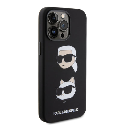 Custodia per Apple iPhone 15 Pro Max, Karl Lagerfeld, Silicone Karl & Choupette Heads, Nera