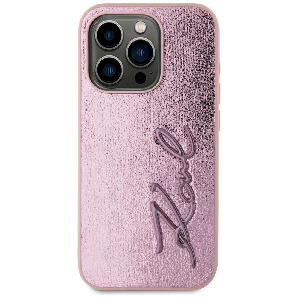 Custodia per Apple iPhone 15 Pro Max, Karl Lagerfeld, Metal Signature, Rosa