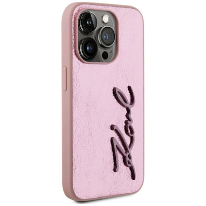 Custodia per Apple iPhone 15 Pro Max, Karl Lagerfeld, Metal Signature, Rosa