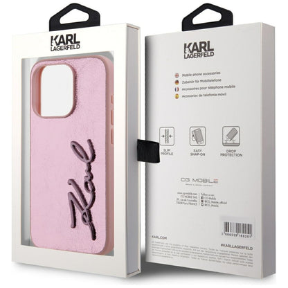Custodia per Apple iPhone 15 Pro Max, Karl Lagerfeld, Metal Signature, Rosa