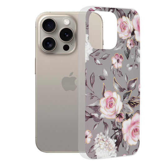Custodia per Apple iPhone 15 Pro Max, Techsuit, Marble, Grigio