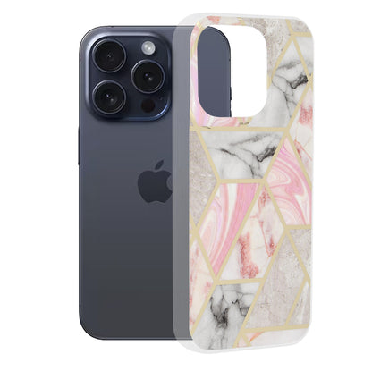 Custodia per Apple iPhone 15 Pro, Techsuit, Marble, Rosa