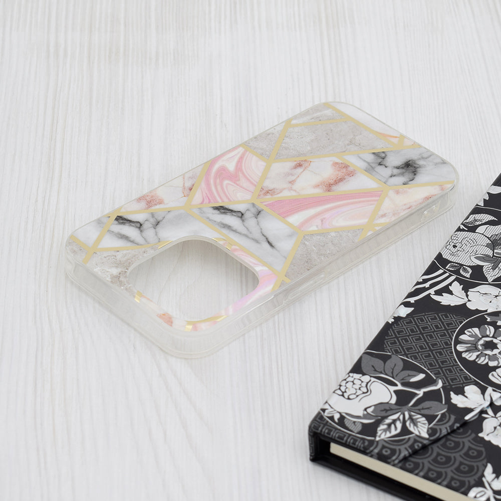 Custodia per Apple iPhone 15 Pro, Techsuit, Marble, Rosa