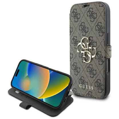 Custodia per Apple iPhone 16, Guess, 4G Book, Marrone