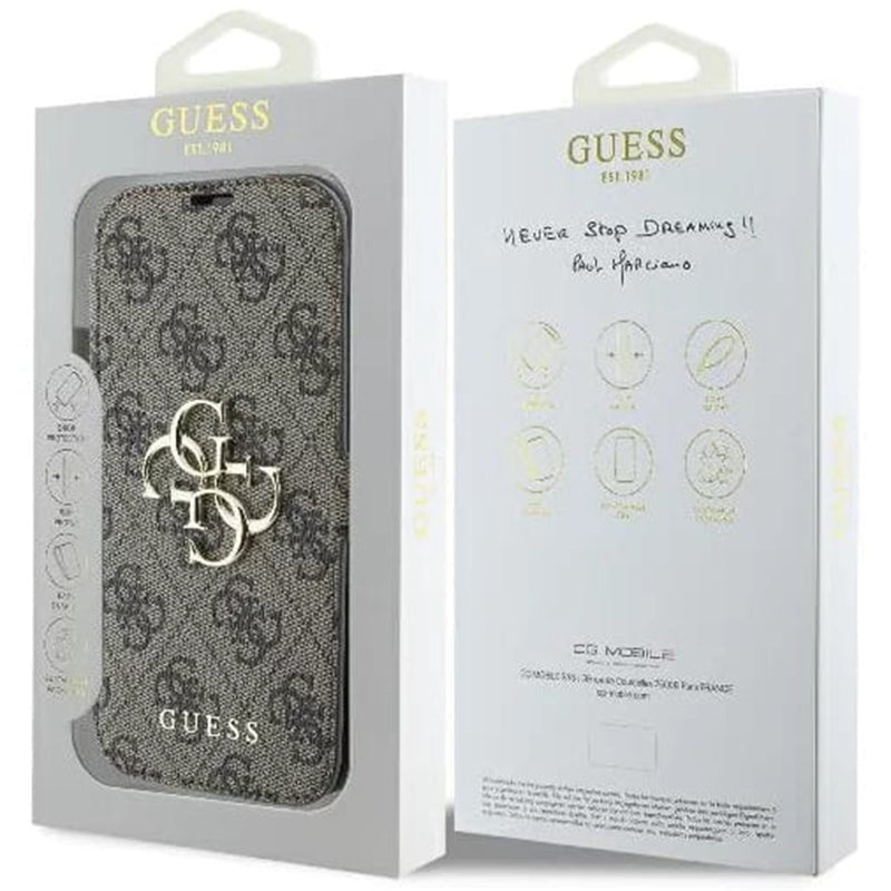 Custodia per Apple iPhone 16, Guess, 4G Book, Marrone