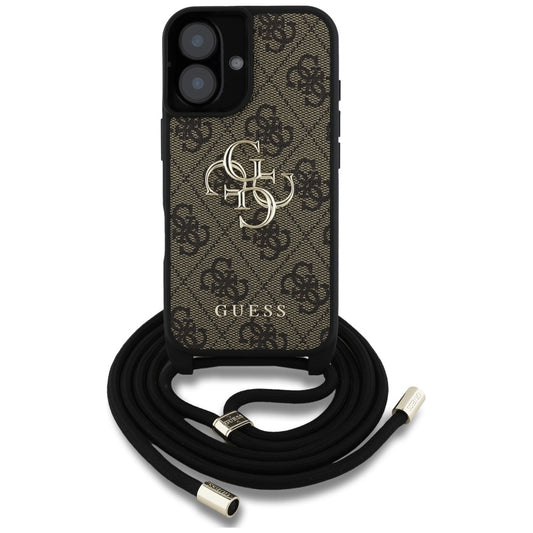 Custodia per Apple iPhone 16, Guess, 4G CBDY Big Logo con Cinturino, Marrone