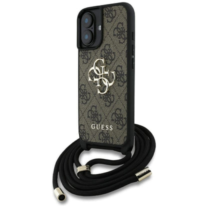 Custodia per Apple iPhone 16, Guess, 4G CBDY Big Logo con Cinturino, Marrone
