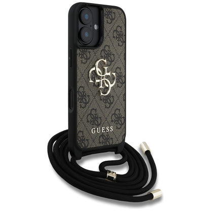 Custodia per Apple iPhone 16, Guess, 4G CBDY Big Logo con Cinturino, Marrone