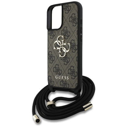 Custodia per Apple iPhone 16, Guess, 4G CBDY Big Logo con Cinturino, Marrone