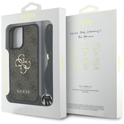 Custodia per Apple iPhone 16, Guess, 4G CBDY Big Logo con Cinturino, Marrone
