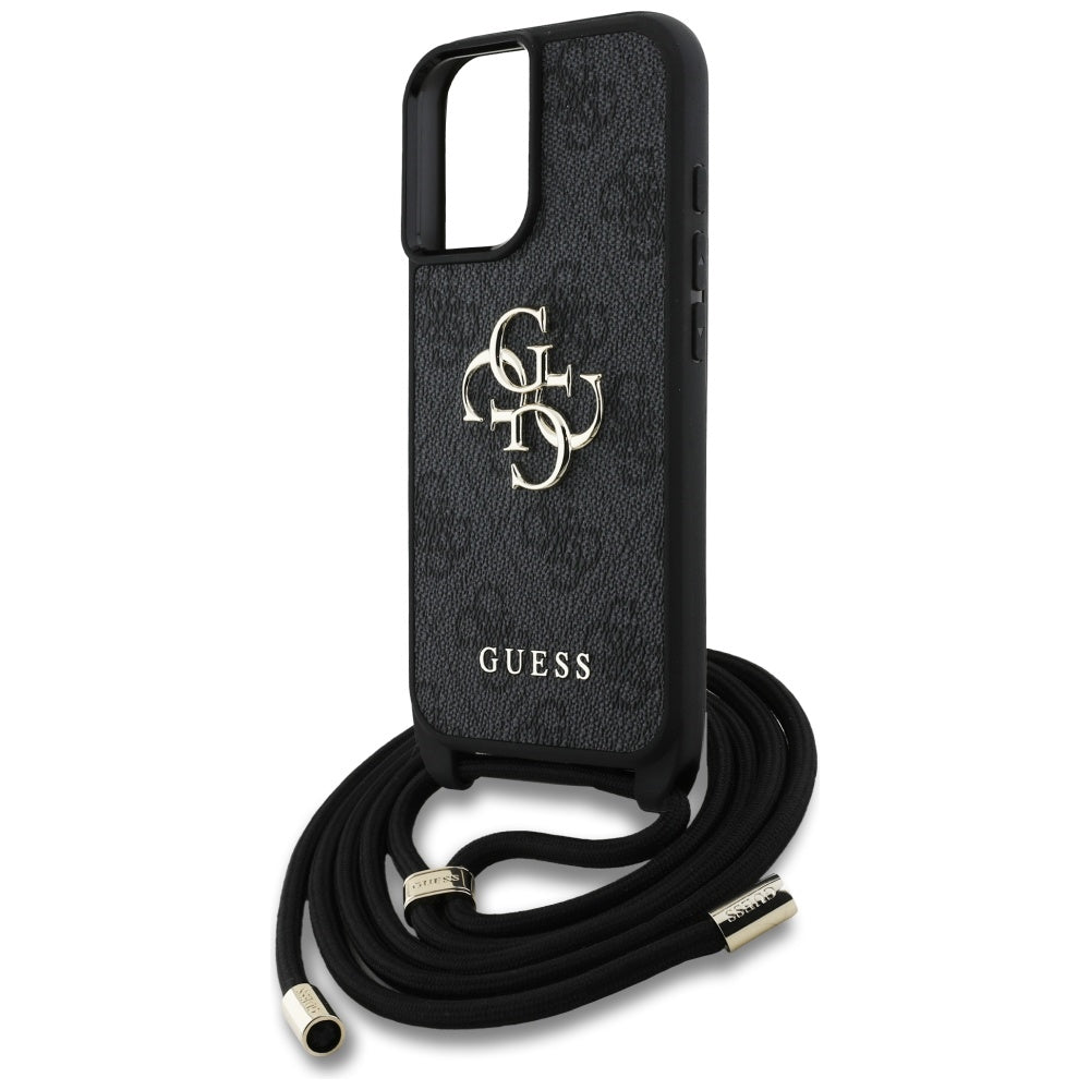 Custodia per Apple iPhone 16, Guess, 4G CBDY Big Logo con Cinturino, Nera