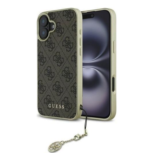Custodia per Apple iPhone 16, Guess, 4G Charm, Marrone