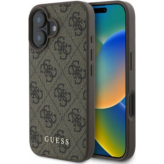 Custodia per Apple iPhone 16, Guess, 4G Classic, Marrone