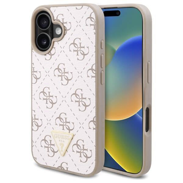 Custodia per Apple iPhone 16, Guess, 4G Triangle Logo, Bianca