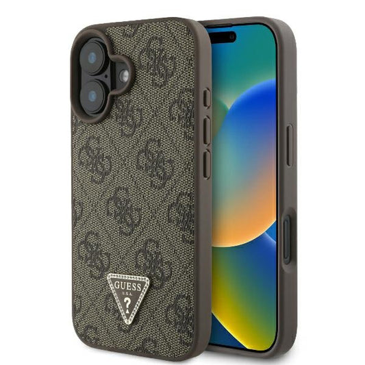 Custodia per Apple iPhone 16, Guess, 4G Triangle Strass, Marrone