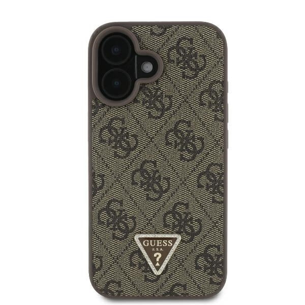 Custodia per Apple iPhone 16, Guess, Crossbody 4G Triangle Strass, Marrone