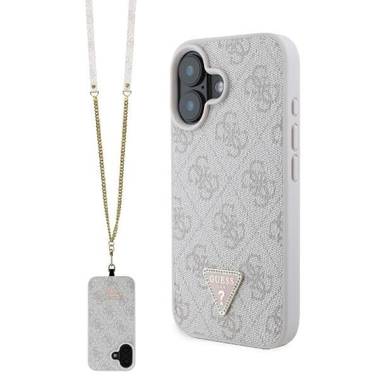 Custodia per Apple iPhone 16, Guess, Crossbody 4G Triangle Strass, Rosa