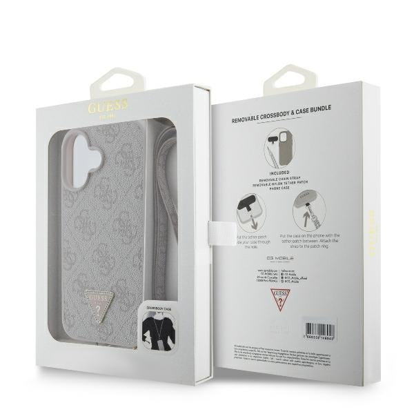 Custodia per Apple iPhone 16, Guess, Crossbody 4G Triangle Strass, Rosa