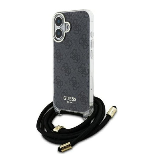 Custodia per Apple iPhone 16, Guess, Crossbody Cord 4G Print, Nera