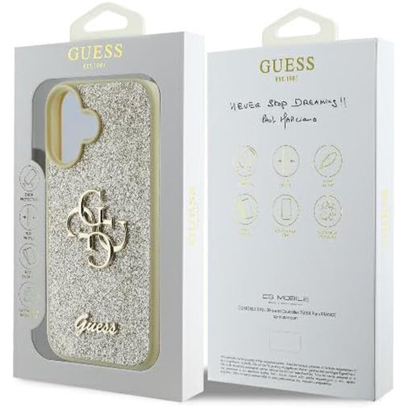 Case for Apple iPhone 16, Guess, Fixed Glitter Big 4G, Gold