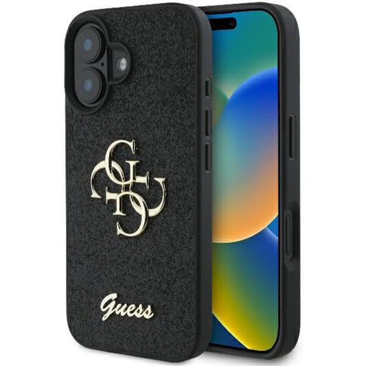 Custodia per Apple iPhone 16, Guess, Fixed Glitter Big 4G, Nera
