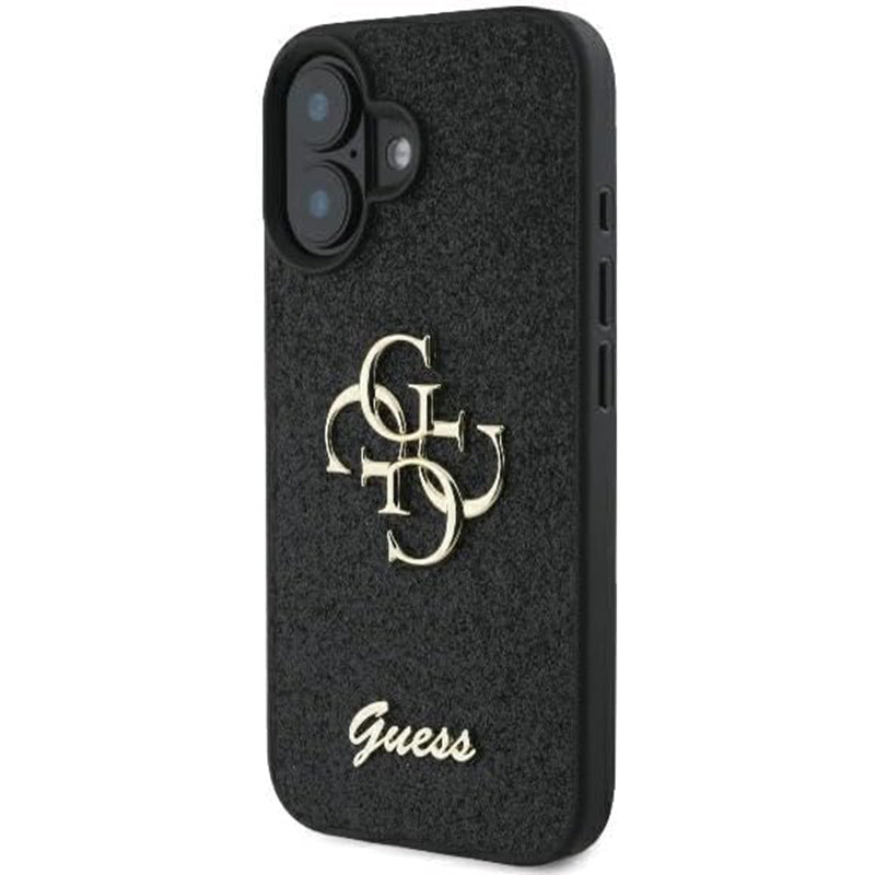 Custodia per Apple iPhone 16, Guess, Fixed Glitter Big 4G, Nera