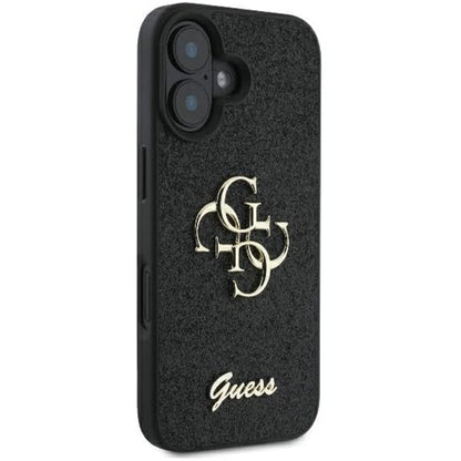 Custodia per Apple iPhone 16, Guess, Fixed Glitter Big 4G, Nera