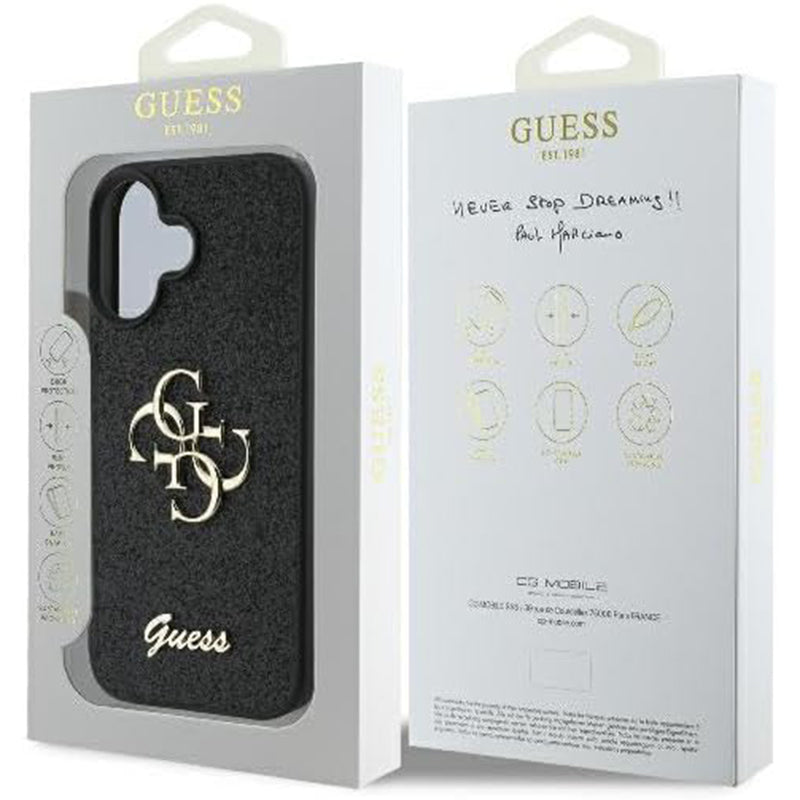 Custodia per Apple iPhone 16, Guess, Fixed Glitter Big 4G, Nera