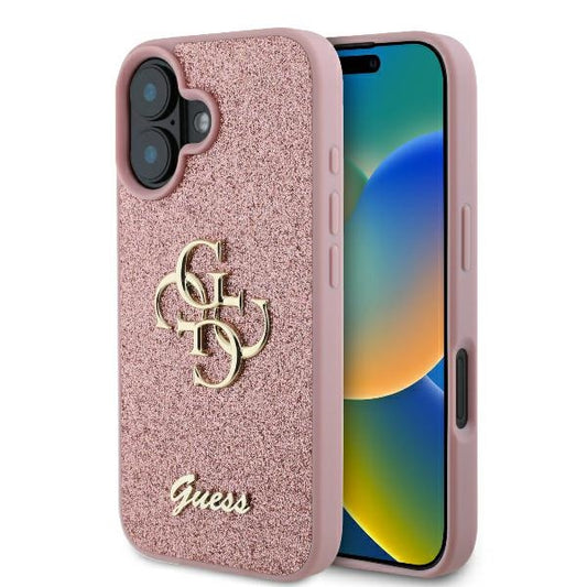 Custodia per Apple iPhone 16, Guess, Fixed Glitter Big 4G, Rosa