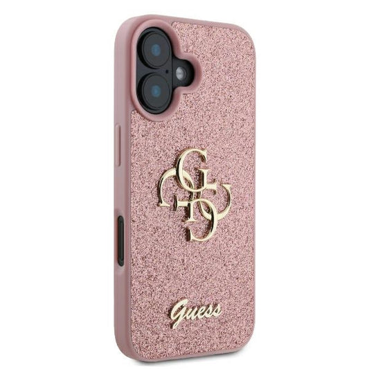 Custodia per Apple iPhone 16, Guess, Fixed Glitter Big 4G, Rosa