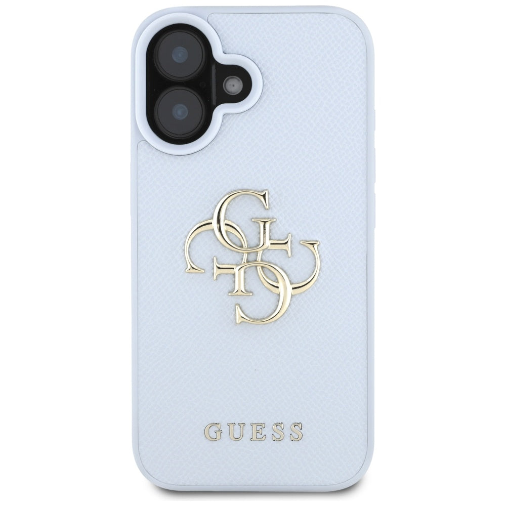 Custodia per Apple iPhone 16, Guess, Grained Big 4G Logo Small Classic Logo, Blu