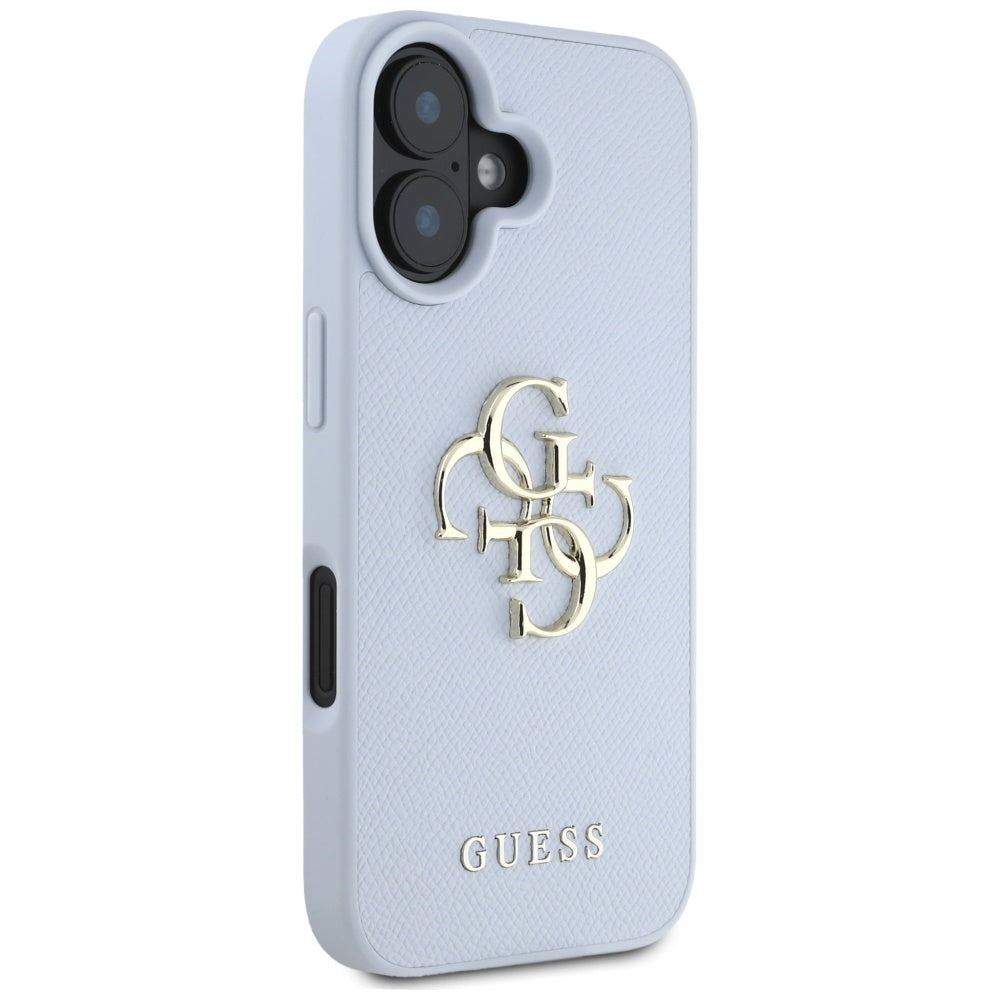 Custodia per Apple iPhone 16, Guess, Grained Big 4G Logo Small Classic Logo, Blu