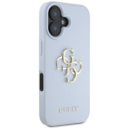 Custodia per Apple iPhone 16, Guess, Grained Big 4G Logo Small Classic Logo, Blu