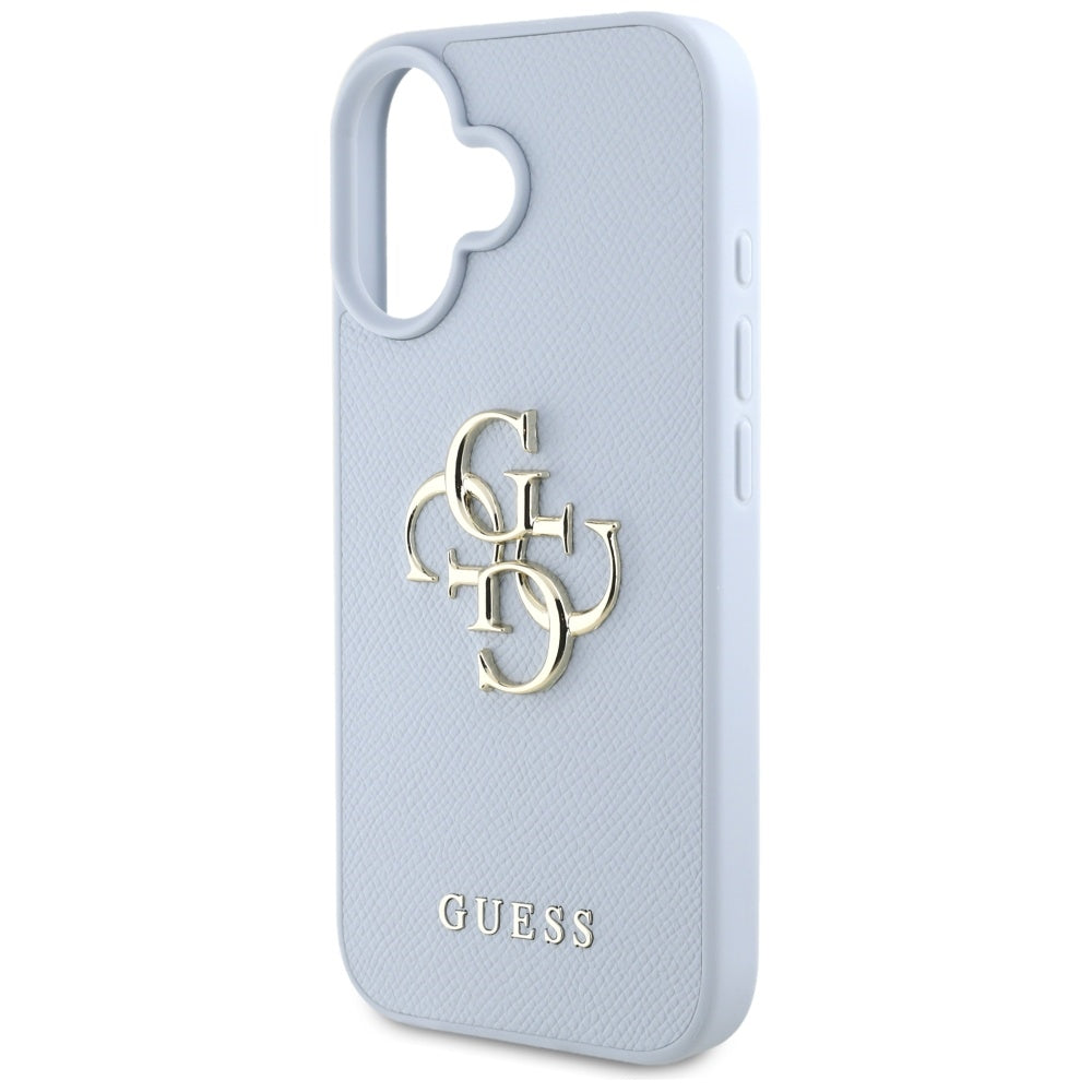 Custodia per Apple iPhone 16, Guess, Grained Big 4G Logo Small Classic Logo, Blu