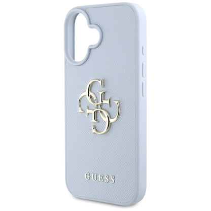 Custodia per Apple iPhone 16, Guess, Grained Big 4G Logo Small Classic Logo, Blu