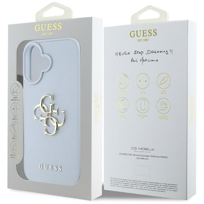 Custodia per Apple iPhone 16, Guess, Grained Big 4G Logo Small Classic Logo, Blu