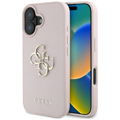 Custodia per Apple iPhone 16, Guess, Grained Big 4G Logo Small Classic Logo, Rosa