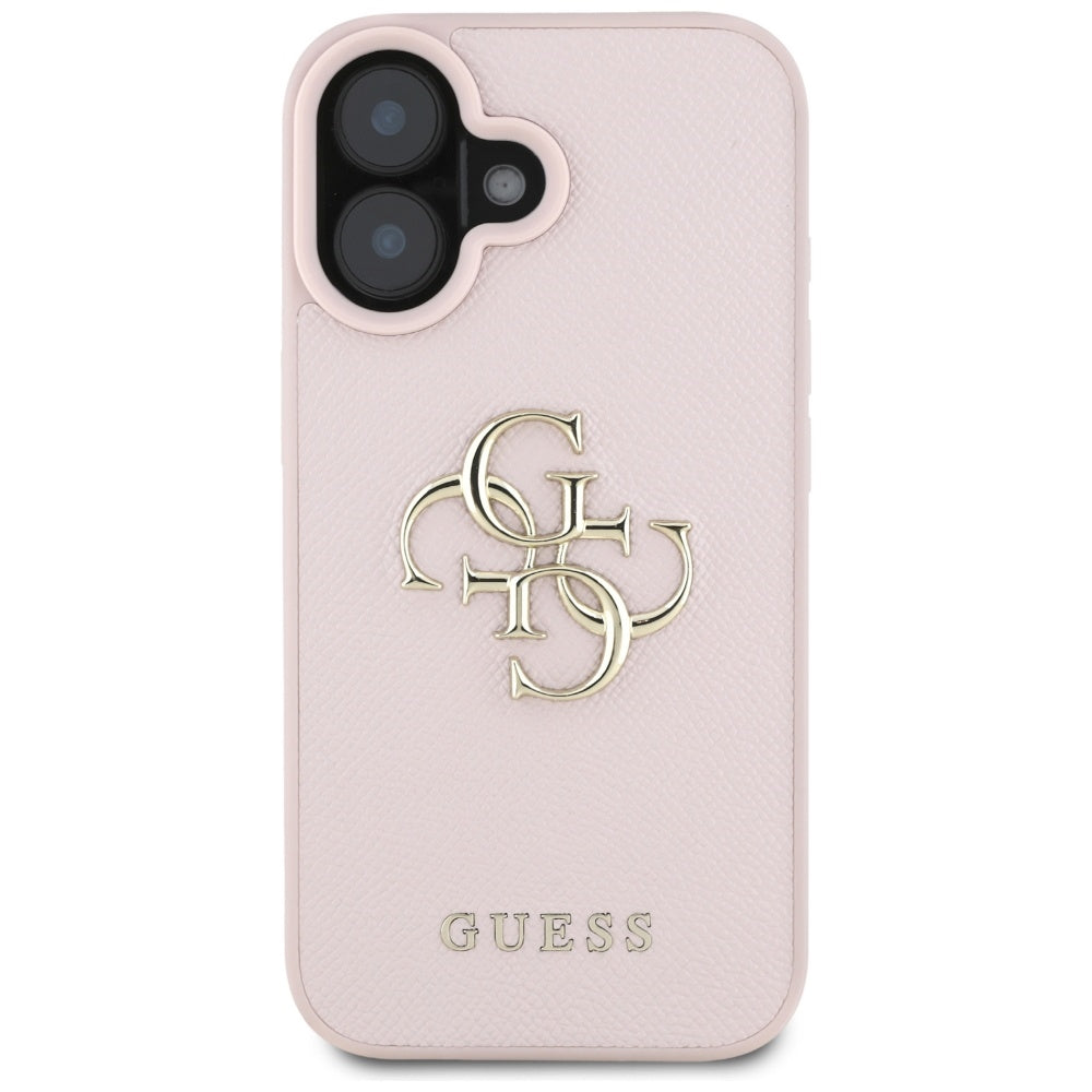 Custodia per Apple iPhone 16, Guess, Grained Big 4G Logo Small Classic Logo, Rosa