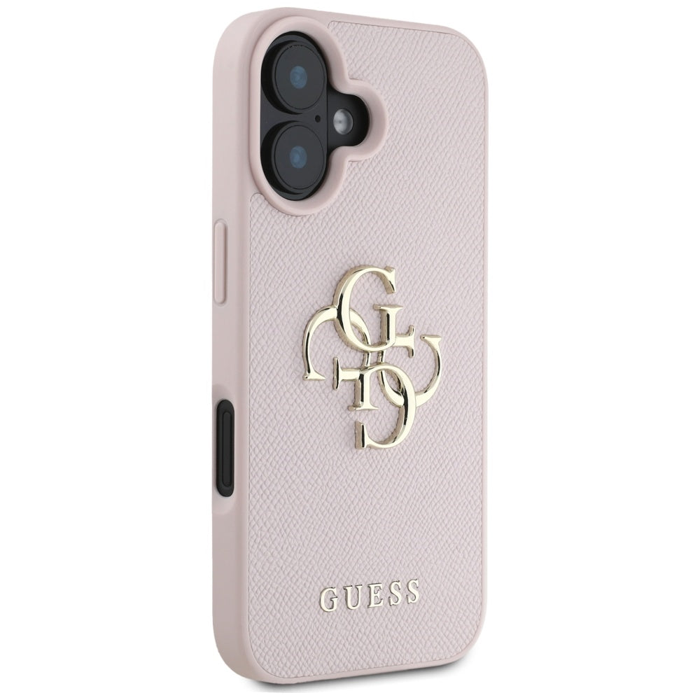 Custodia per Apple iPhone 16, Guess, Grained Big 4G Logo Small Classic Logo, Rosa