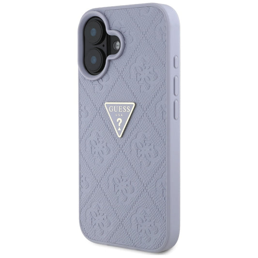 Custodia per Apple iPhone 16, Guess, Hot Stamp 4G Pattern Triangle Logo, Viola Chiaro.