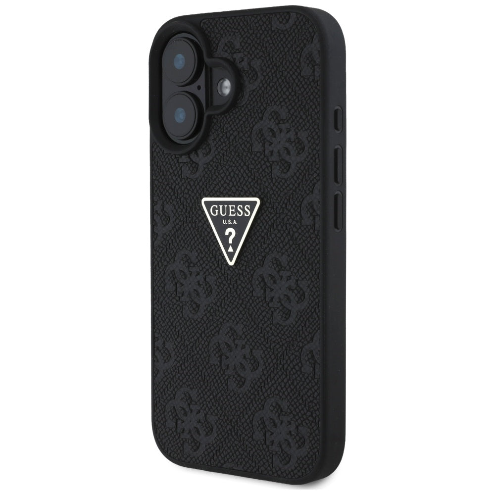 Custodia per Apple iPhone 16, Guess, Hot Stamp 4G Pattern Triangle Logo, Nera