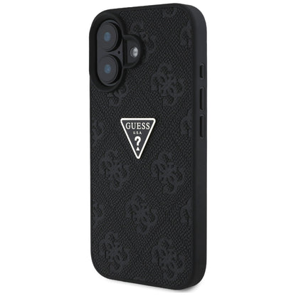 Custodia per Apple iPhone 16, Guess, Hot Stamp 4G Pattern Triangle Logo, Nera