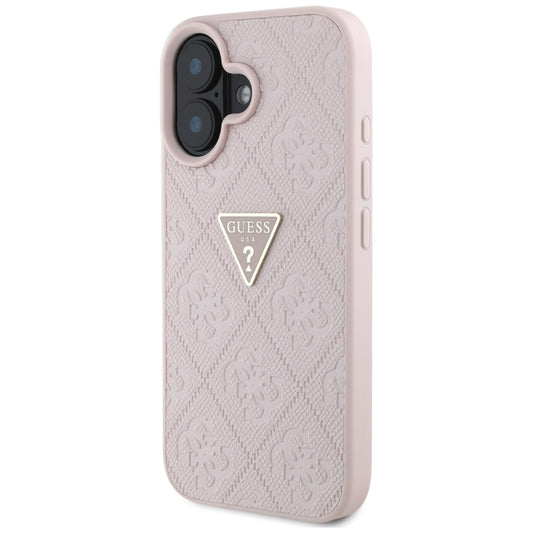 Custodia per Apple iPhone 16, Guess, Hot Stamp 4G Pattern Triangle Logo, Rosa