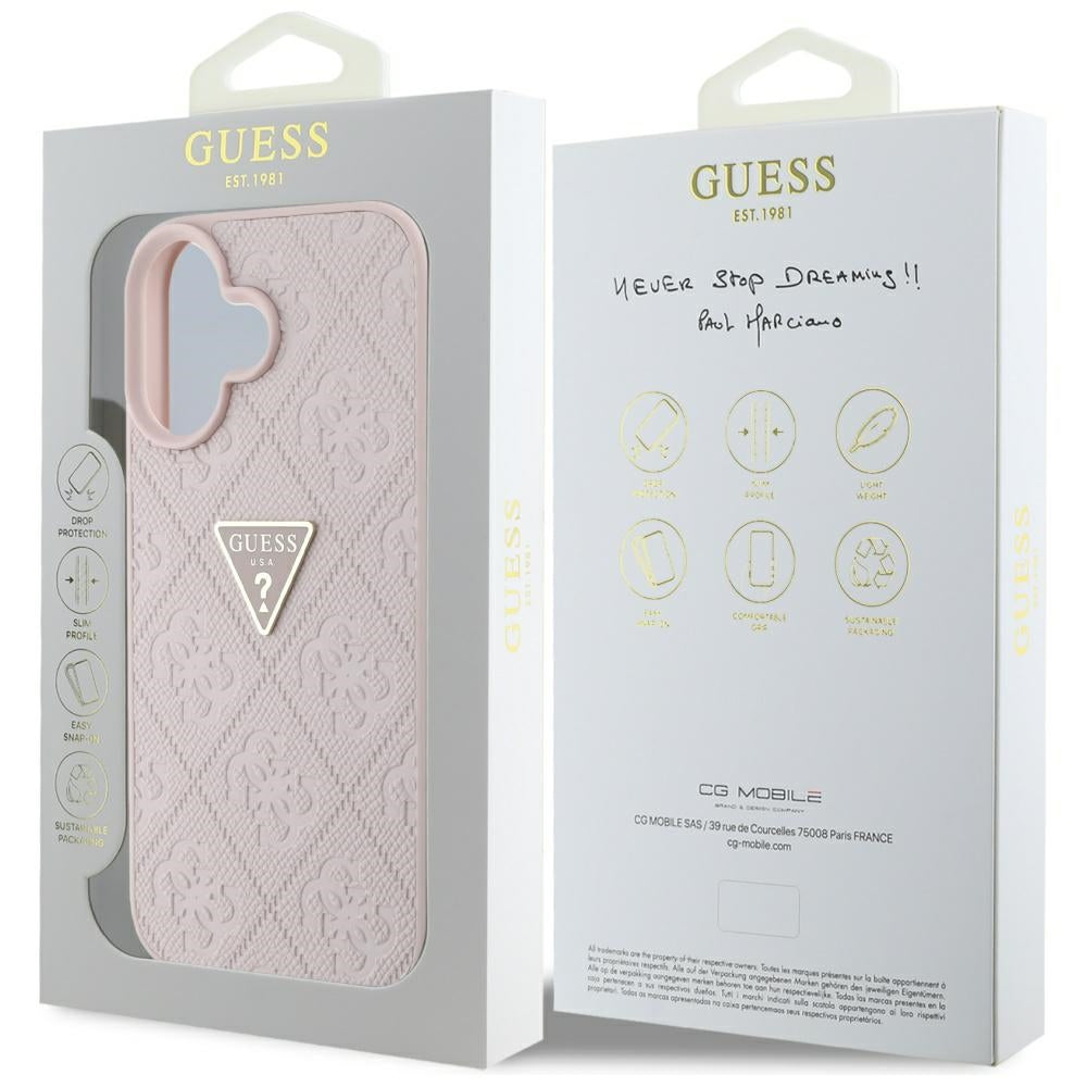 Case for Apple iPhone 16, Guess, Hot Stamp 4G Pattern Triangle Logo, Pink