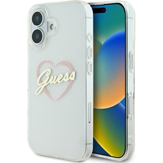 Custodia per Apple iPhone 16, Guess, IML Heart, Trasparente
